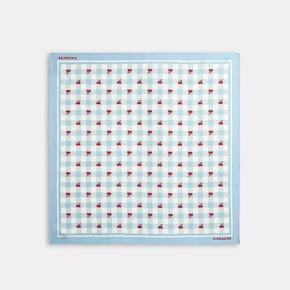 NWT Coach Gingham Cherry Print 100% Silk Bandana Blue/Red CFG33